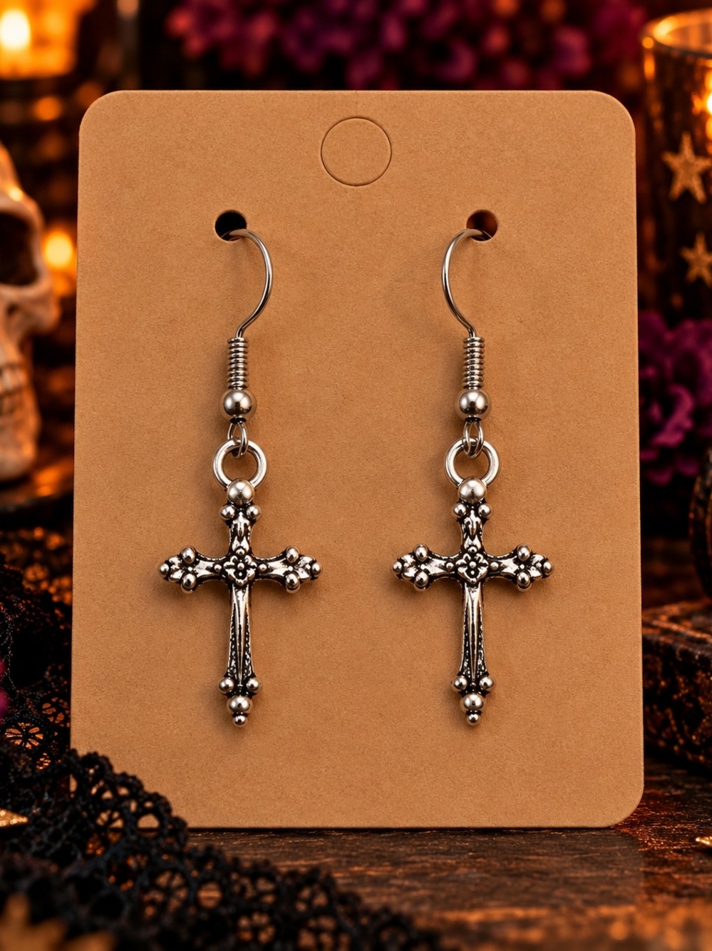 Silver Tone Metal Cross Drop Dangle Earrings - Women Jewelry New